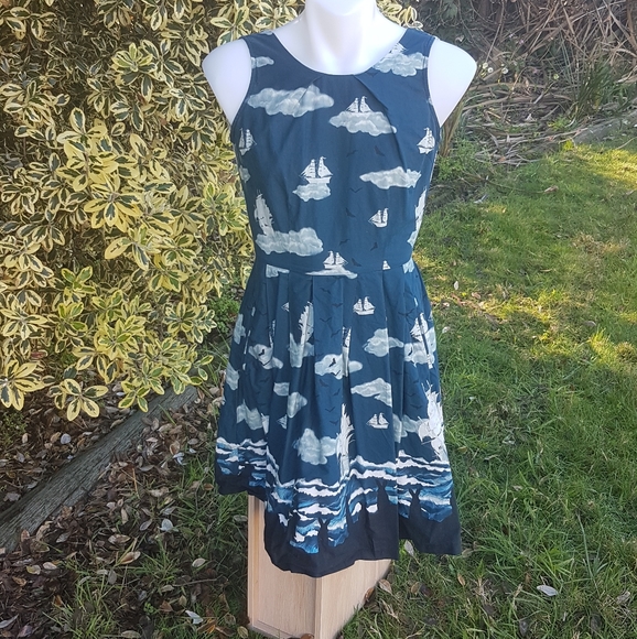 Dangerfield Ghost Ships A-line Cotton Dress - Picture 2 of 4